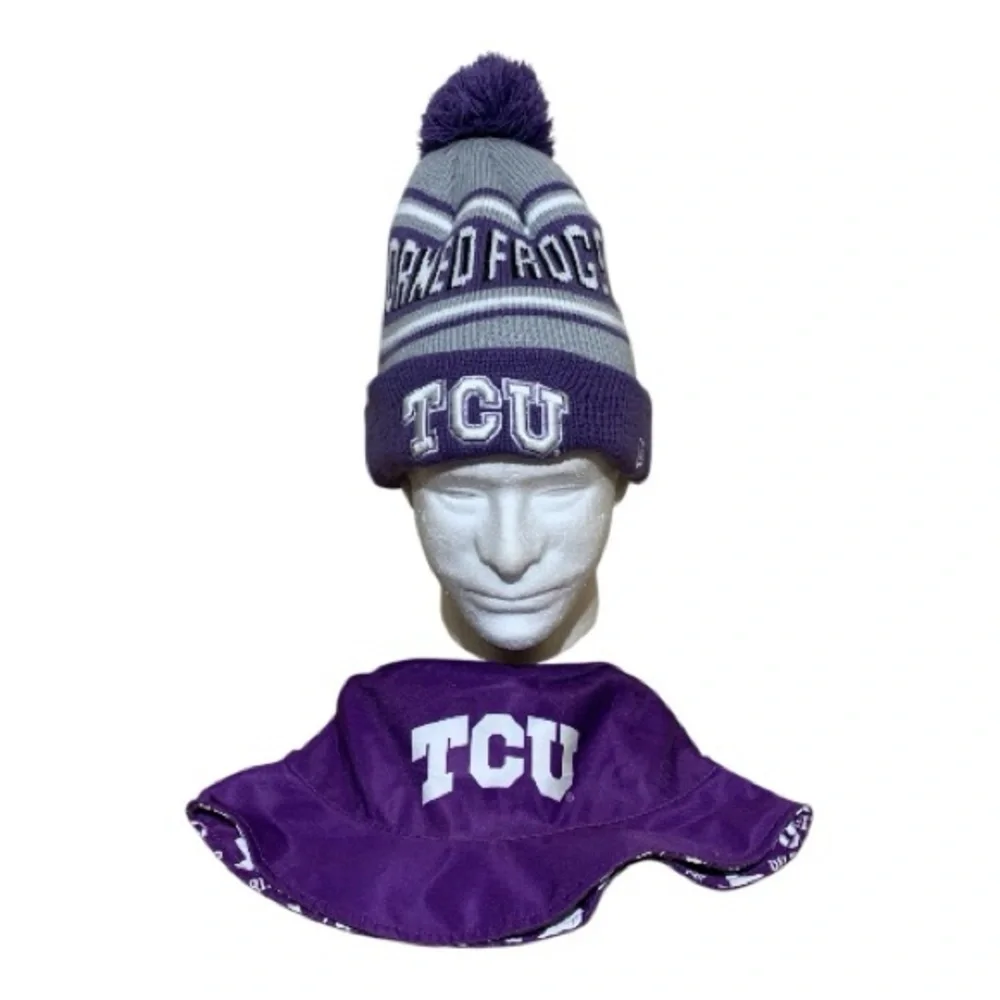 New Era TCU Bucket Hat and Beanie Hat Bundle of (2)